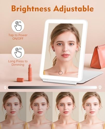 Rechargeable Travel Makeup Mirror with LED Lights & 10X Magnification