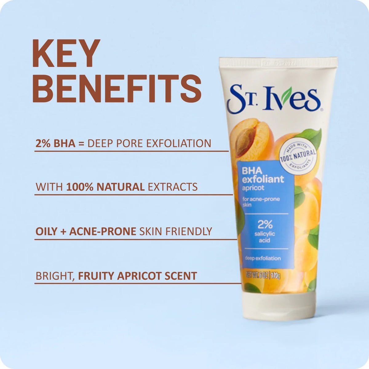 St. Ives Facial Scrub BHA Exfoliant Apricot Oil Free Salicylic Acid