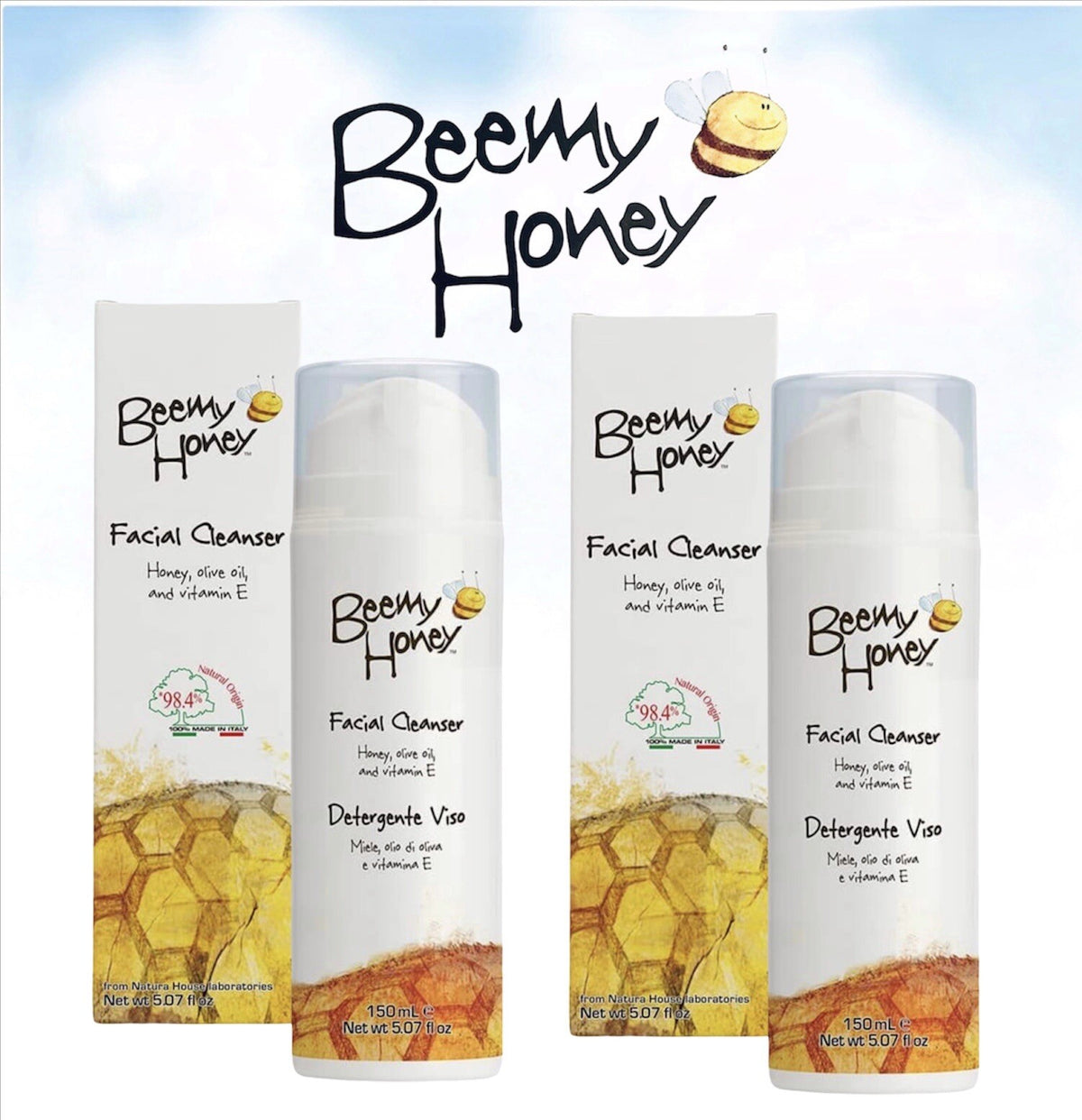 Natural Facial Cleanser with Honey & Olive Oil - Made in Italy, 2 Pack, 5.07 oz