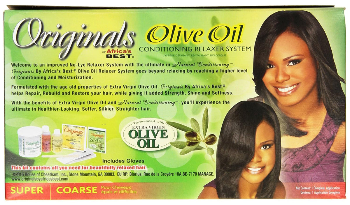 Olive Oil Hair Relaxer Kit for Coarse Hair - No Lye Straightening