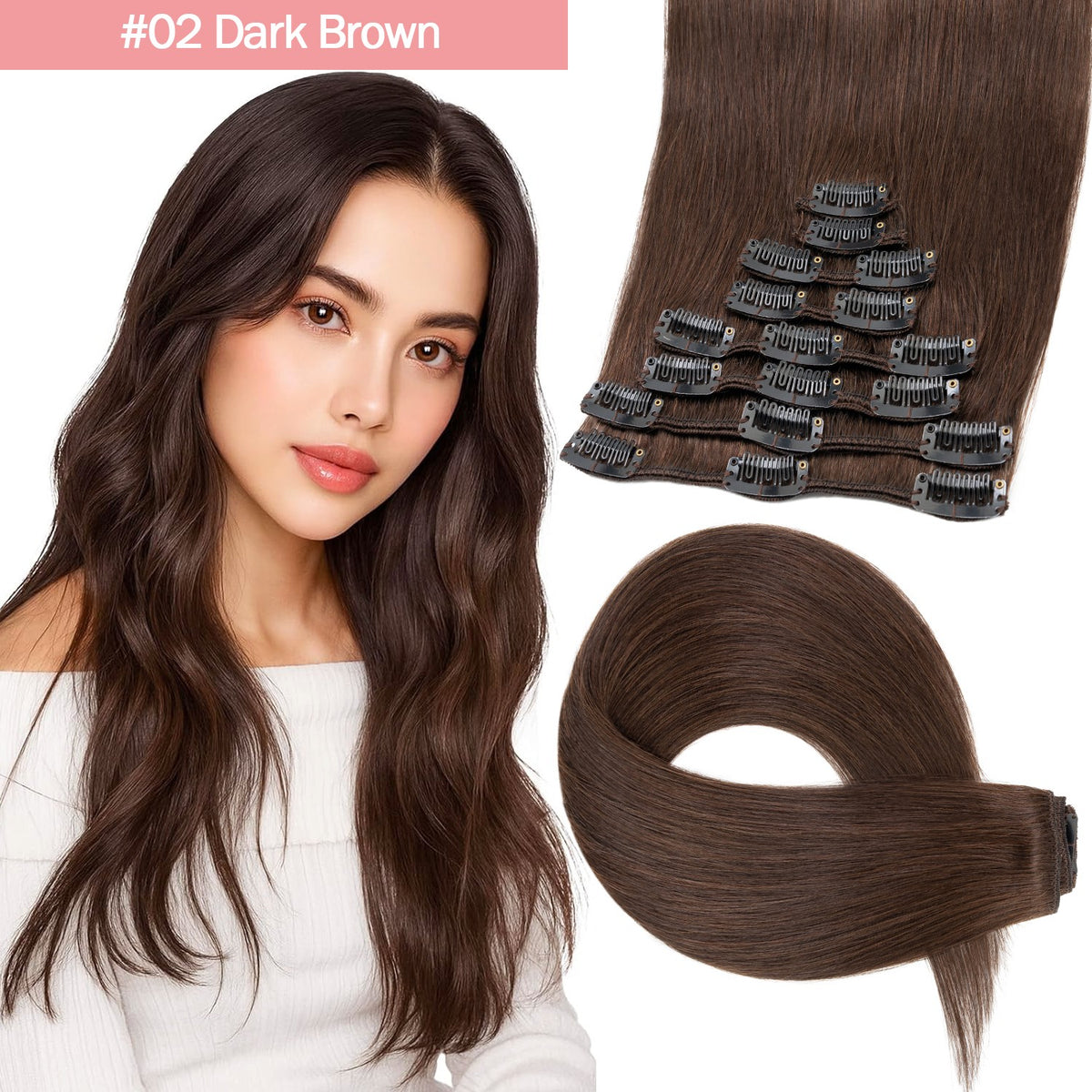 Clip-In Hair Extensions - 100% Real Human Hair Full Head Sets