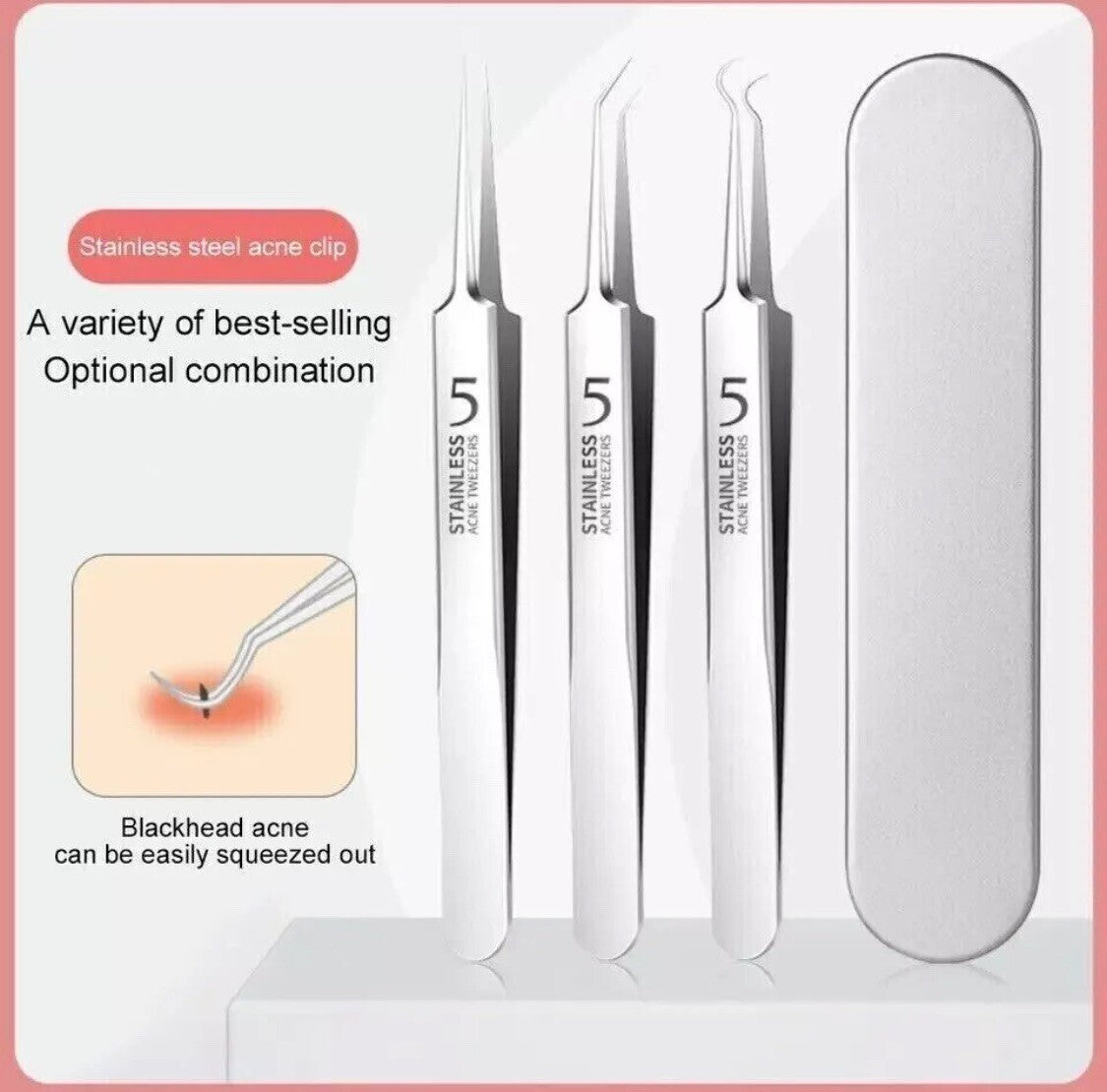 Professional Blackhead Removal Tweezers Acne Pimple Extractor Kit