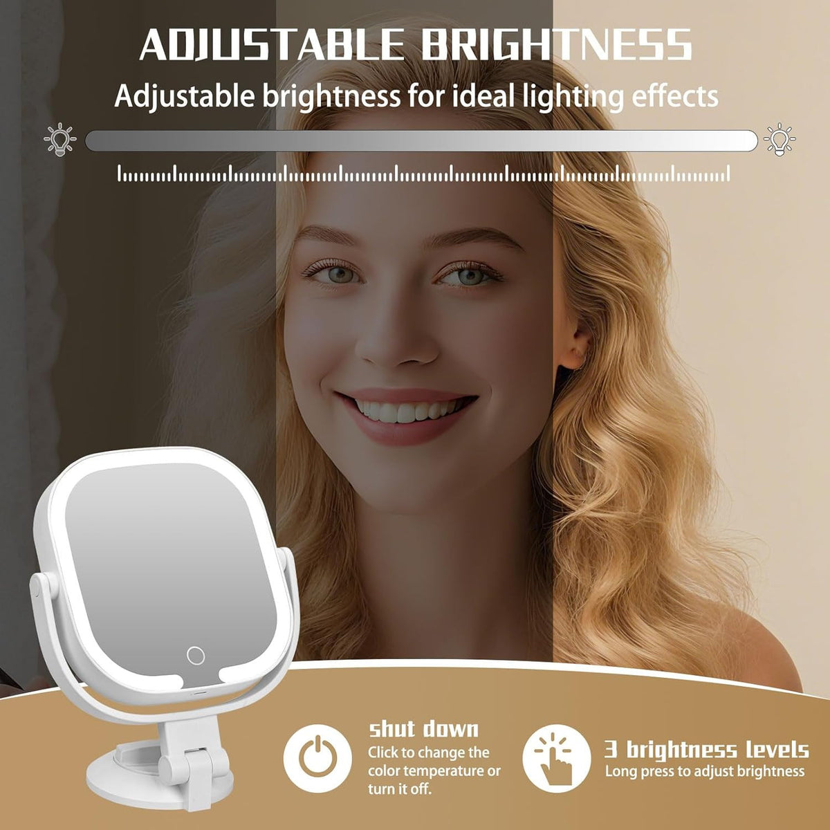 30X Magnifying Lighted Vanity Mirror - Square 360° Rotating, Rechargeable