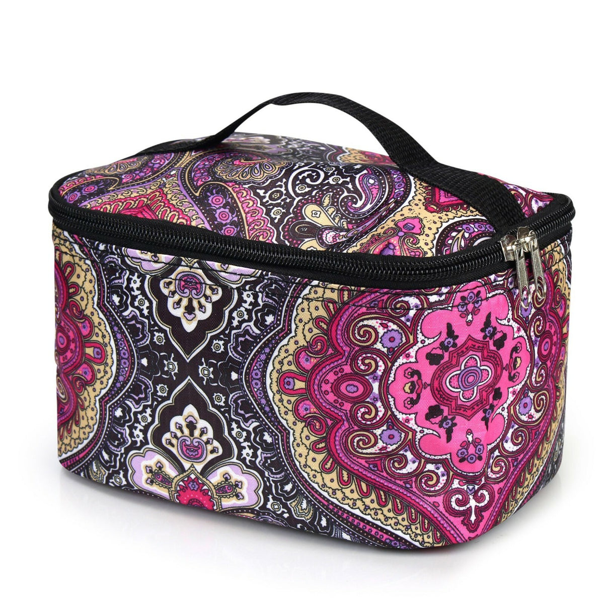 Small Cosmetic Bag with Mirror and Brush Holder - Travel Makeup Organizer