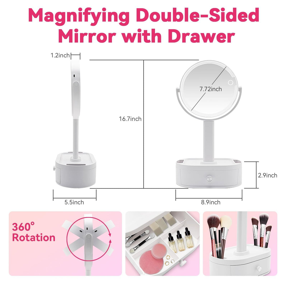 Lighted Makeup Mirror with Magnification - 80 LED Vanity Mirror with Dimmer & 10X Zoom