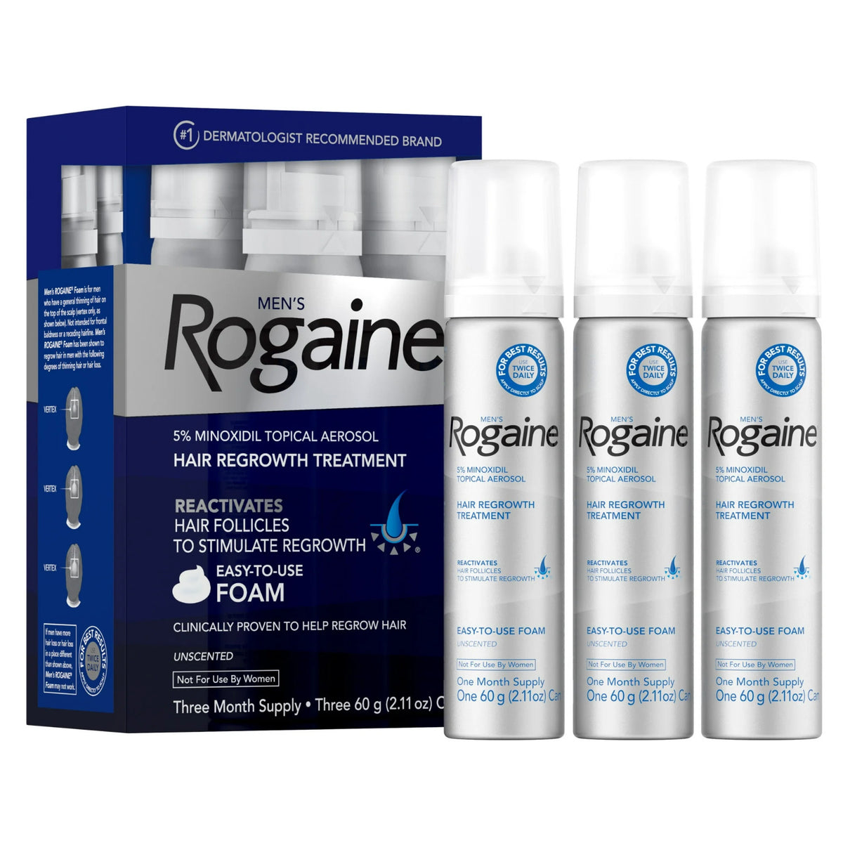 5% Minoxidil Hair Regrowth Foam for Men - 3 Month Supply