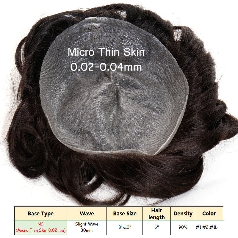 Men's Hair Replacement System Toupee Human Hair Skin V Loop - Natural-Looking Hairpiece
