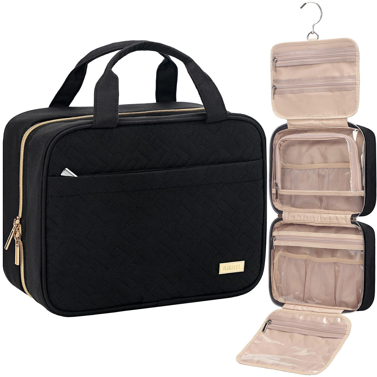 Travel Toiletry Bag Women Portable Hanging Organizer Medium Black