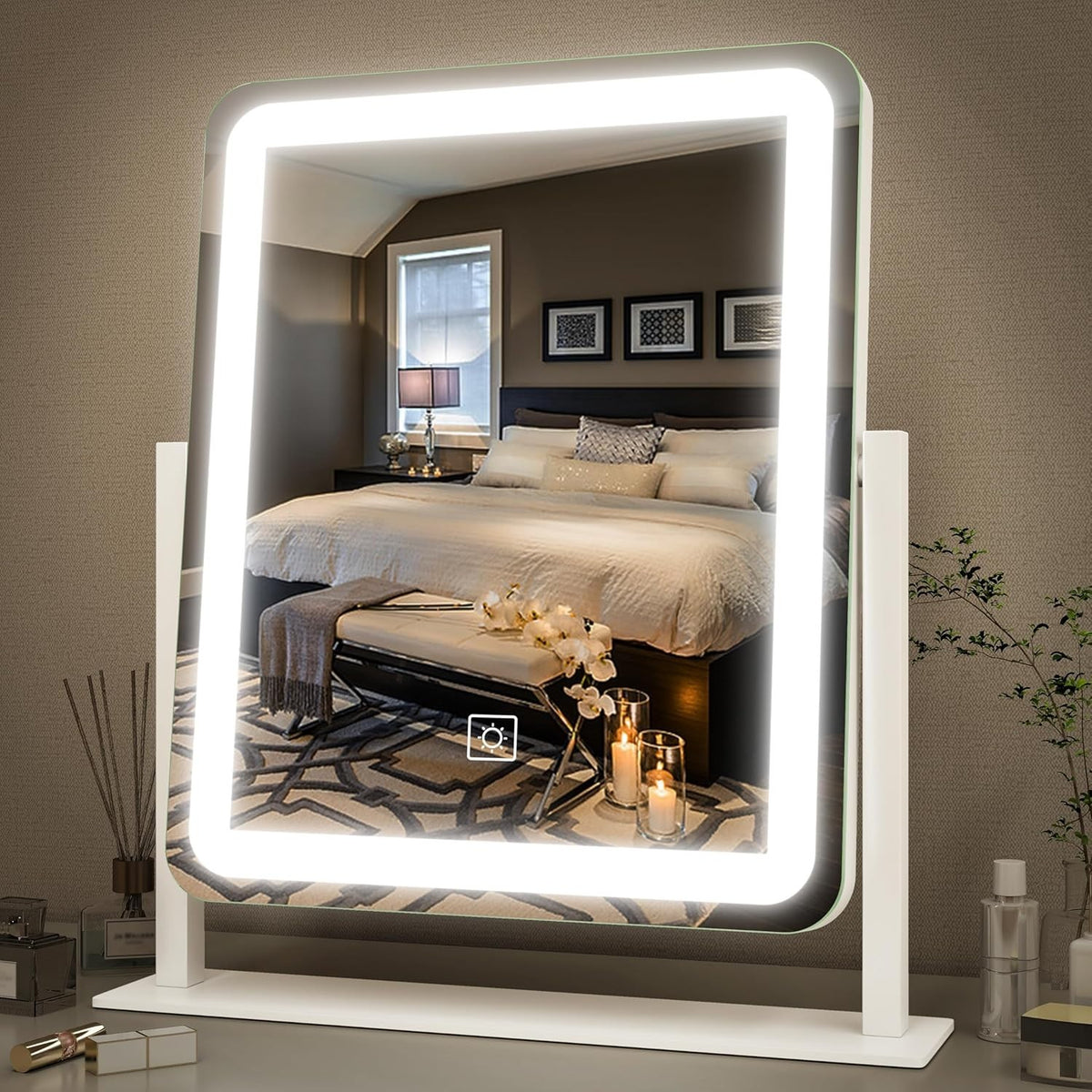 LED Vanity Mirror with Lights 15x12.6 Touch Screen Dimmable Cosmetic Makeup