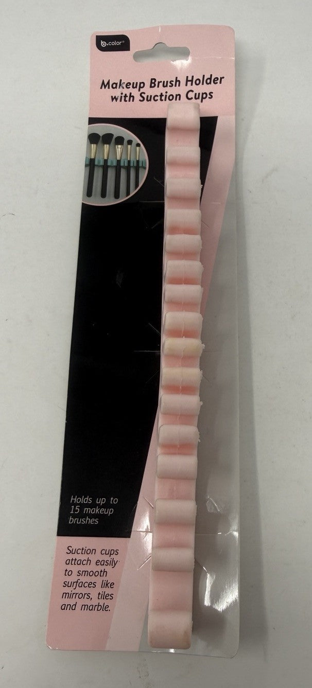 Makeup Brush Holder with Suction Cups - Pink, Holds Up To 15 Brushes