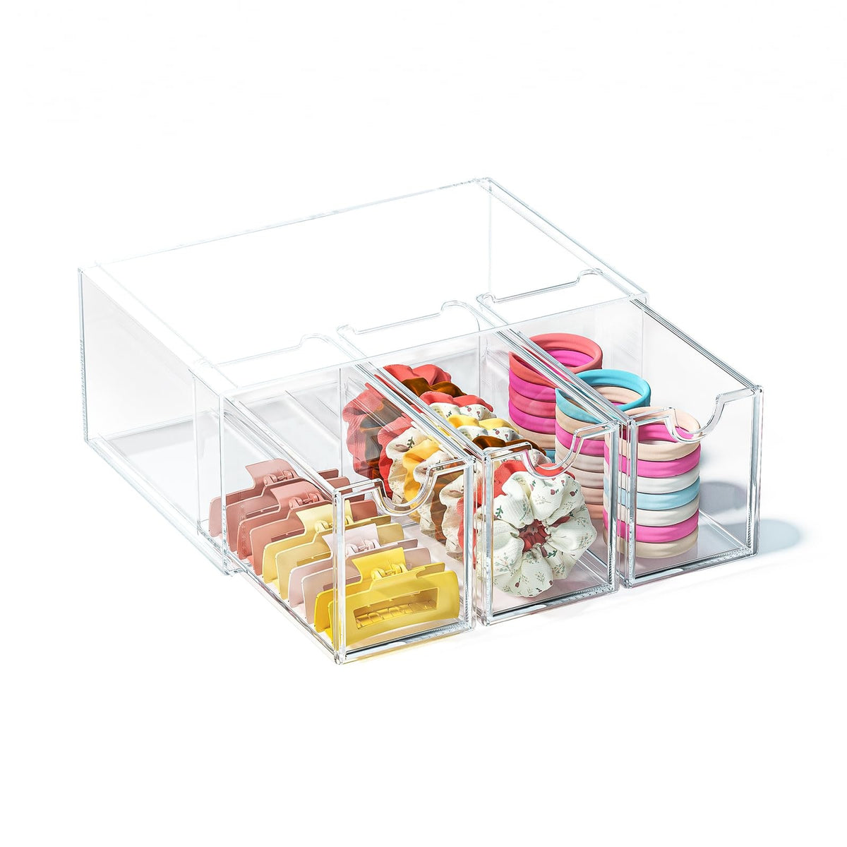Clear Acrylic Hair Accessories Organizer with 3 Stackable Drawers for Girls