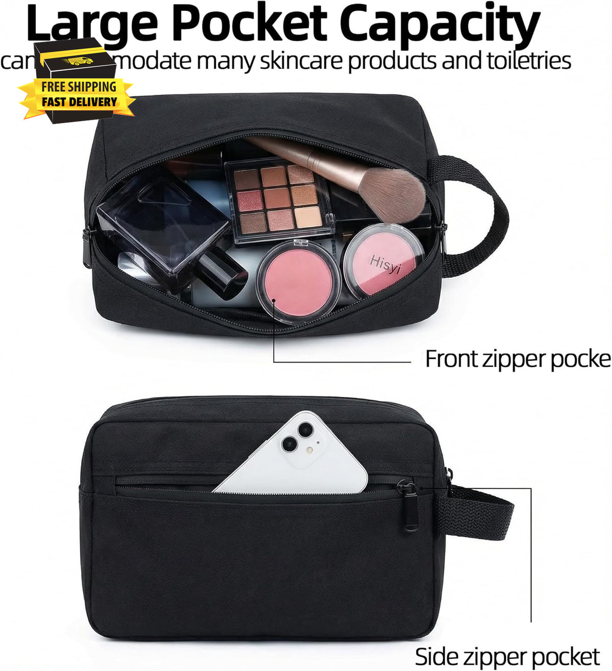 Water-Resistant Travel Toiletry Bag for Men & Women, Small Cosmetic Organizer