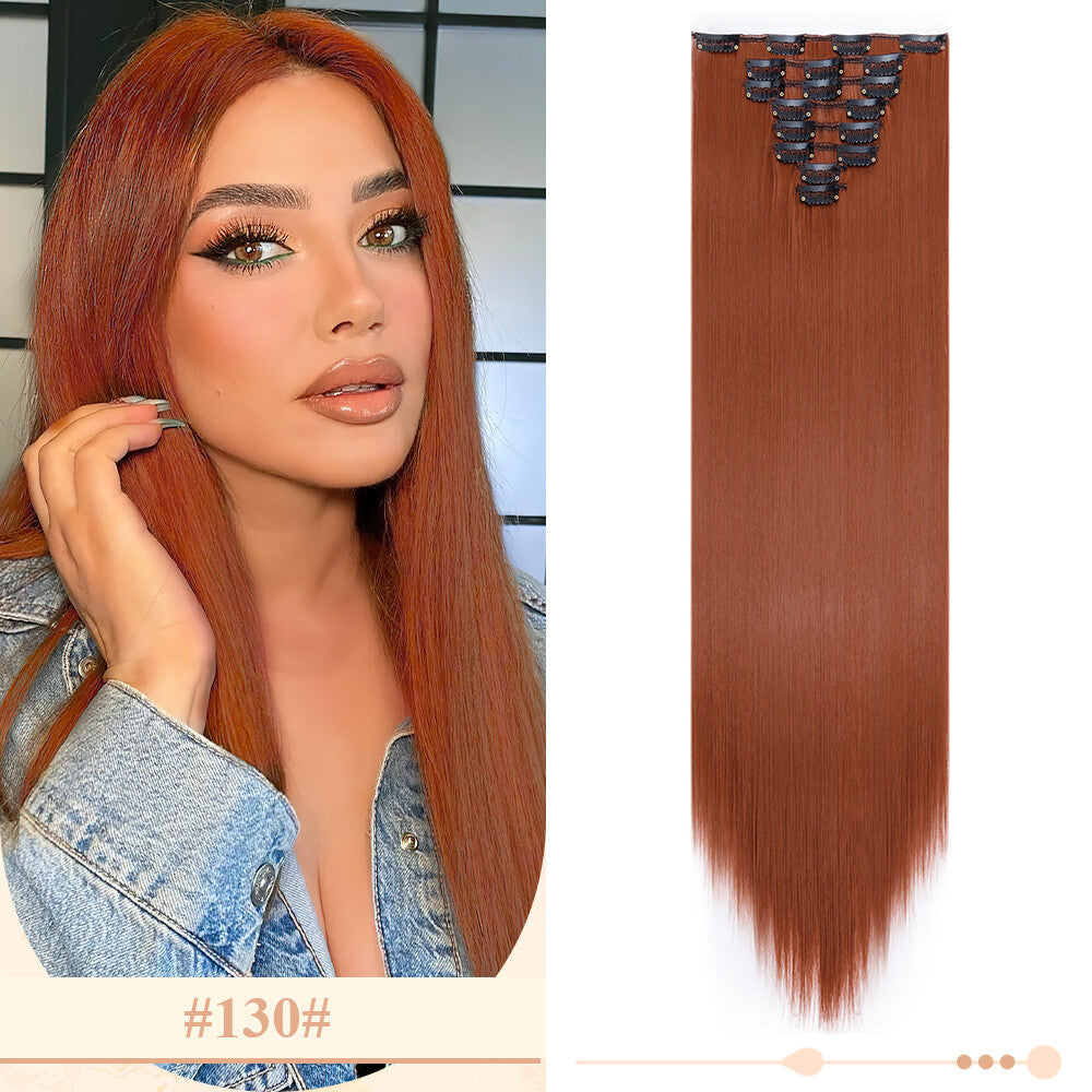 Clip-In Hair Extensions Full Head Ombre Highlight Synthetic Thick Hair 8-24 Inches