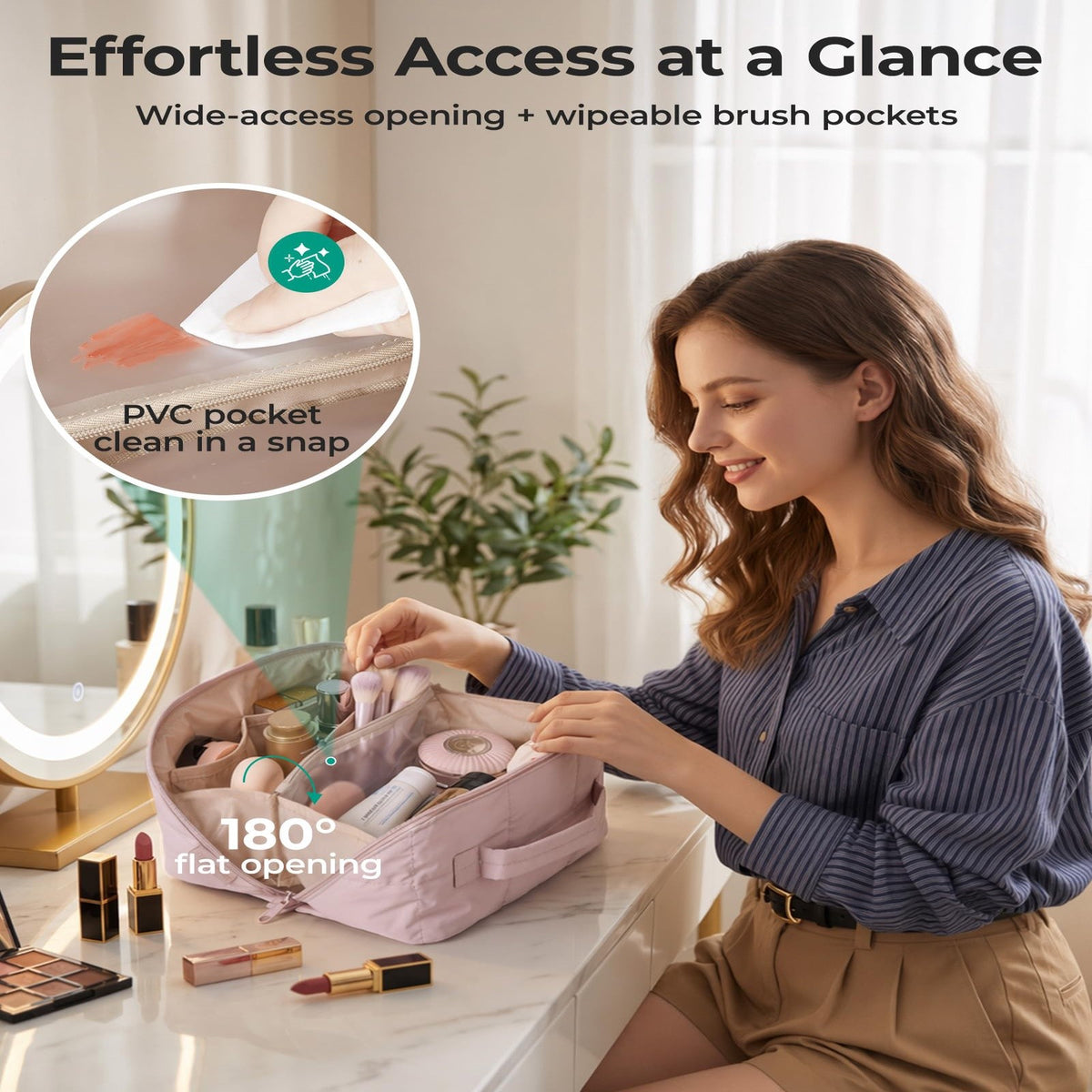 Water-Resistant Travel Toiletry Bag with Flat-Open Design & Spacious Storage