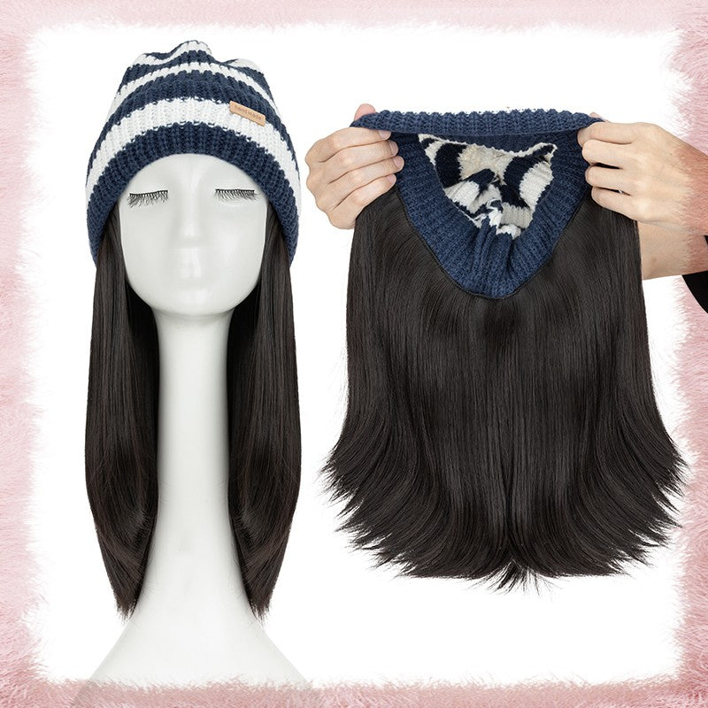 Women Knitted Wavy Wig Winter Beanie Hat - Long Curly Synthetic Hair