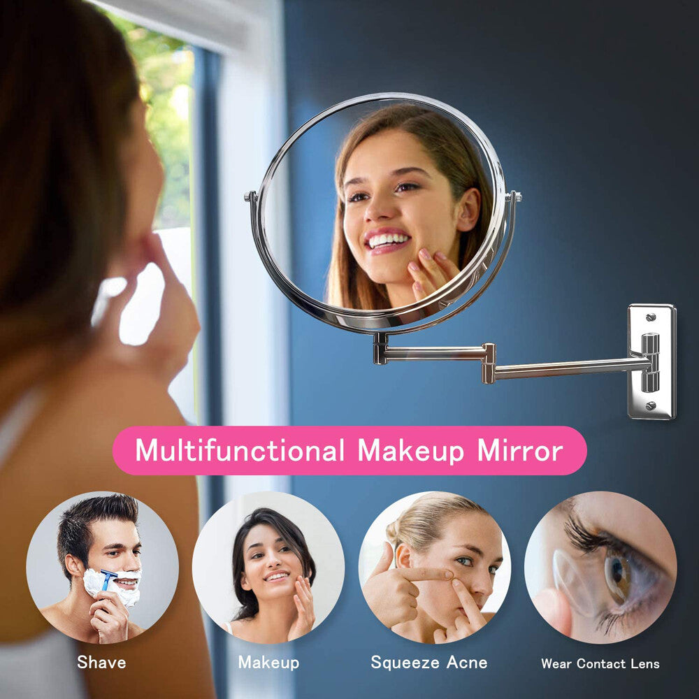 10X Wall Mounted Makeup Mirror with 12-Inch Swing Arm - Polished Chrome Finish