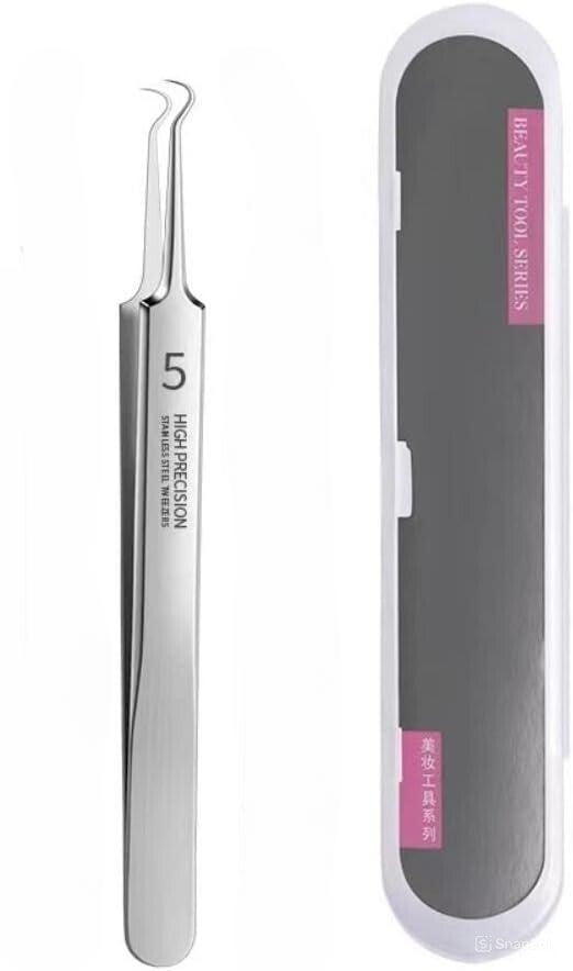 Blackhead Remover Tweezers - Curved Stainless Steel Pimple Extractor Tool