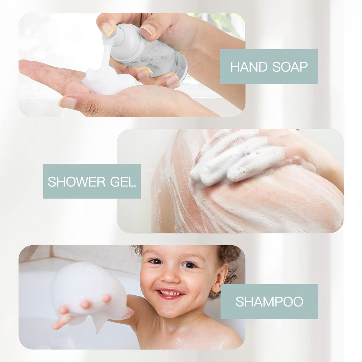 3-Pack 2oz Clear Foam Pump Bottles Travel Dispensers - Leak-Free, Reusable