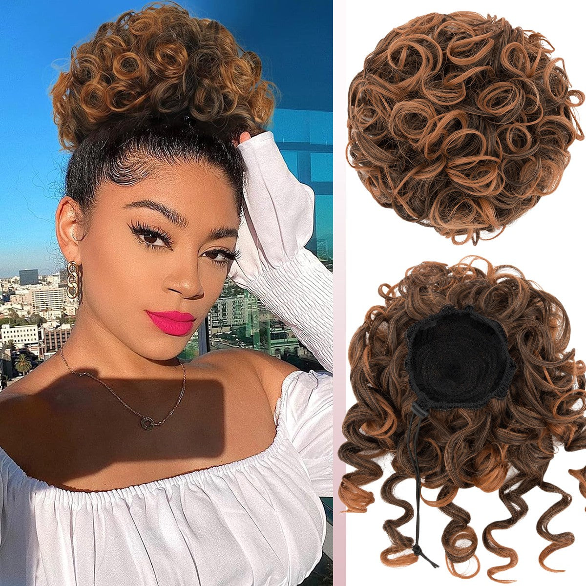 Messy Bun Hair Drawstring Curly Hairpieces for Updos and Thick Hair