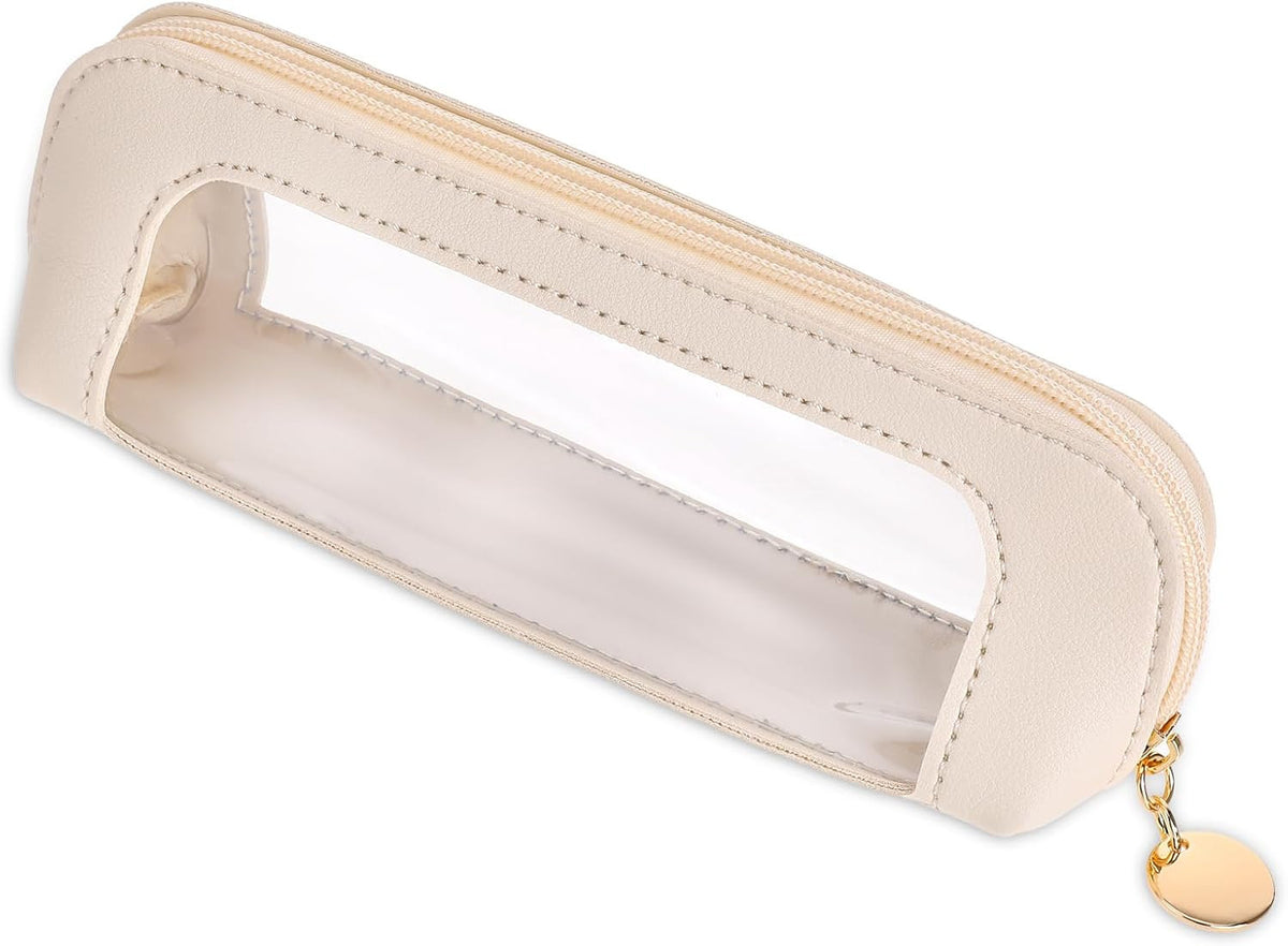 Small Clear Makeup Bag with PU Leather Travel Cosmetic Organizer