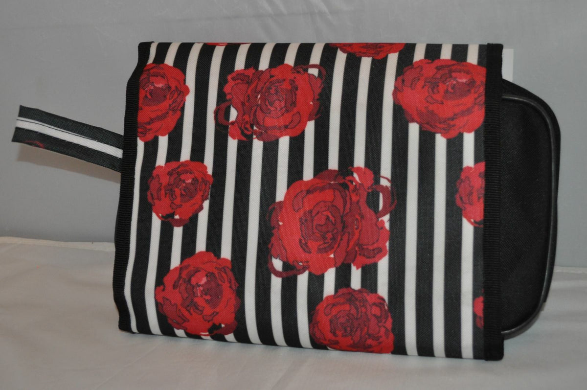 Grooming Travel Bag with Roses Pattern, Hanging Hook, Pockets, 11.5" W
