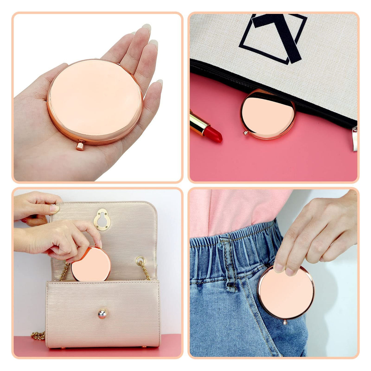 Personal Travel Makeup Mirror for Girls - Rose Gold 16th Birthday Gift