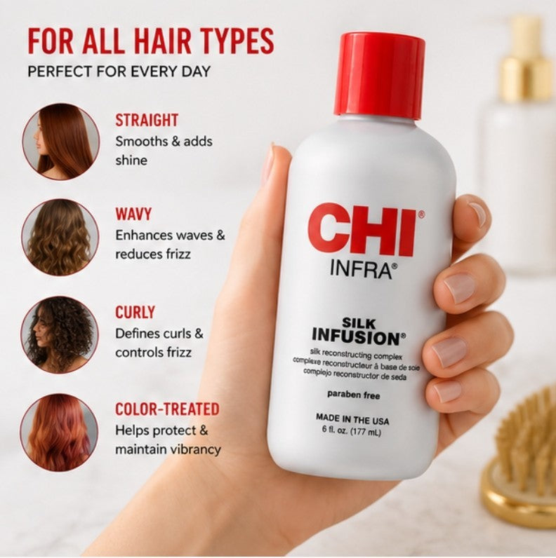 CHI Infra Silk Infusion Leave-In Hair Treatment - Reconstructing, Shine & Strength - 6 Oz