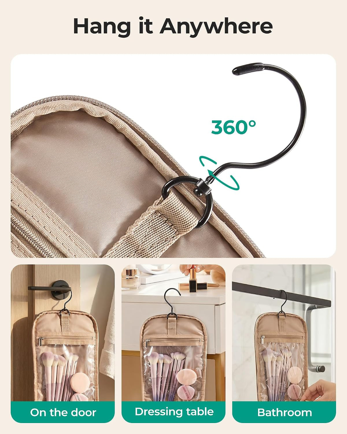 Water-Resistant Travel Toiletry Bag for Women with Hanging Hook – Puffy Organizer