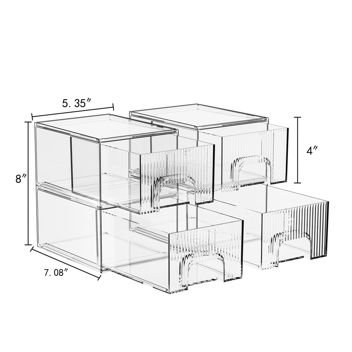 4 Pack Clear Stackable Acrylic Makeup Organizer Drawers - Cosmetic Storage