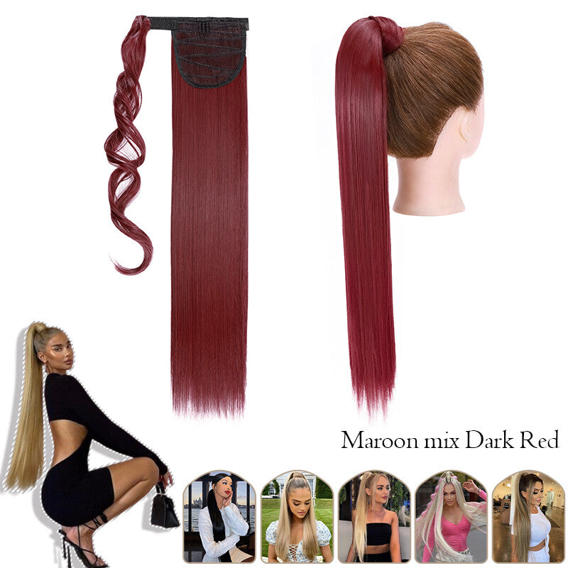 Mega Thick Wrap-On Ponytail Extensions - Natural Human Hair, Curly Wavy Straight