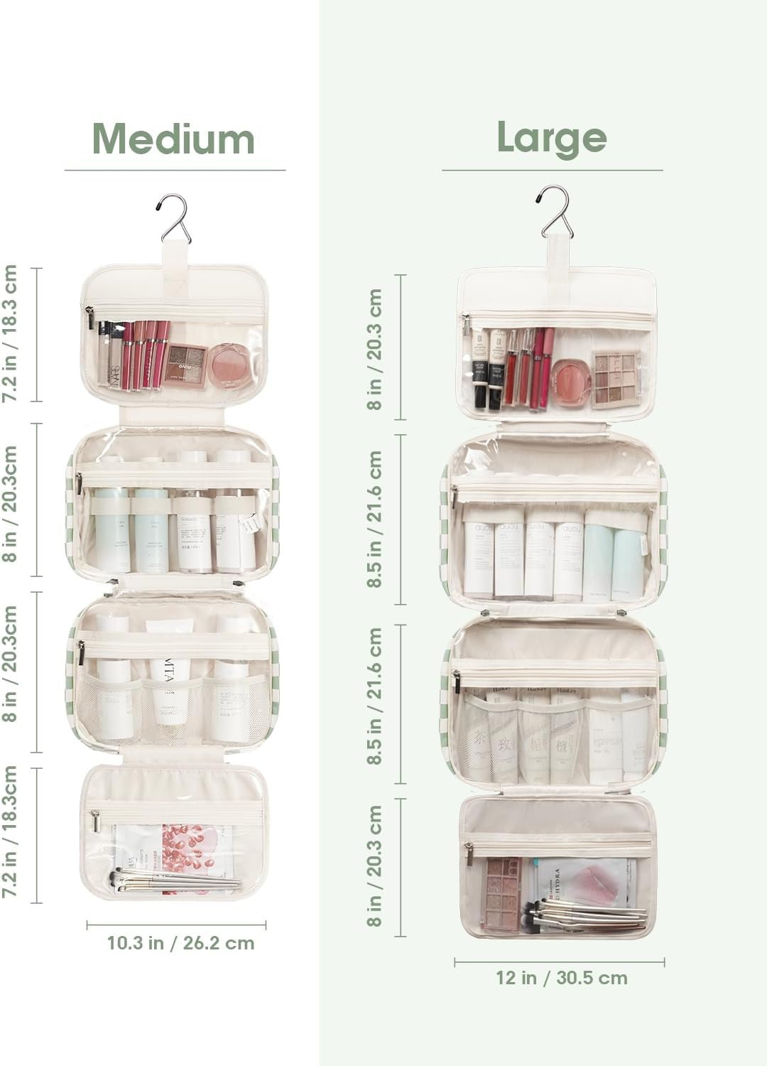 Travel Toiletry Bag with Hanging Organizer for Women and Men - Water-Resistant, Multiple Compartments, Checkered Design