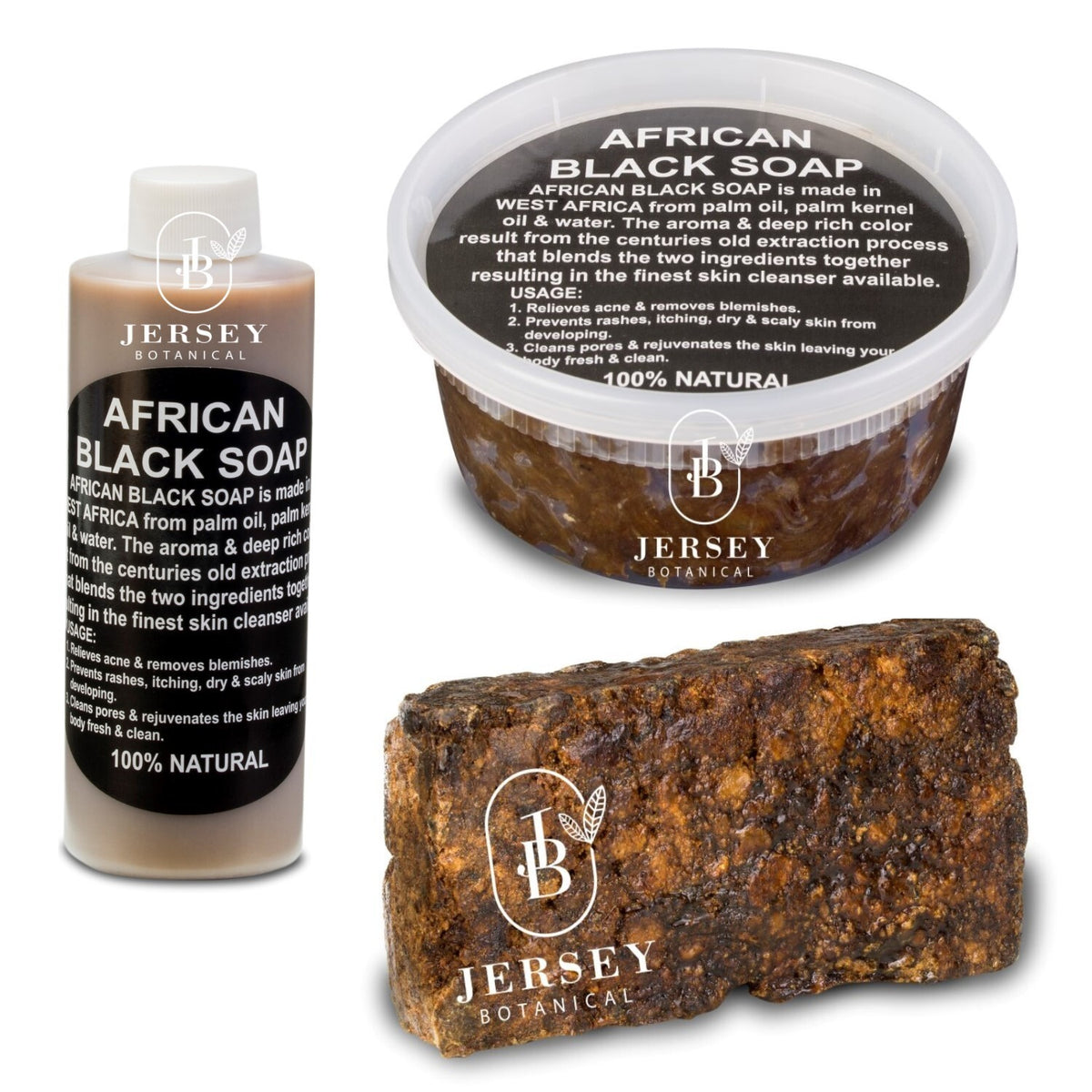 African Black Soap Trio Pack - Natural Organic Liquid, Bar & Paste