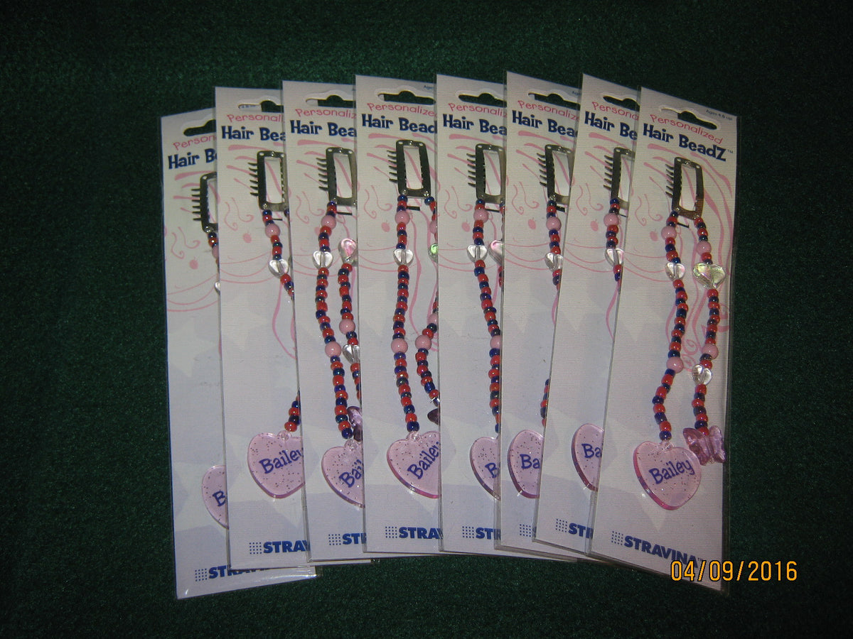 (20) Hair Beads "BAILEY" Logo Name - PINK Stravina / Beadz Children 4