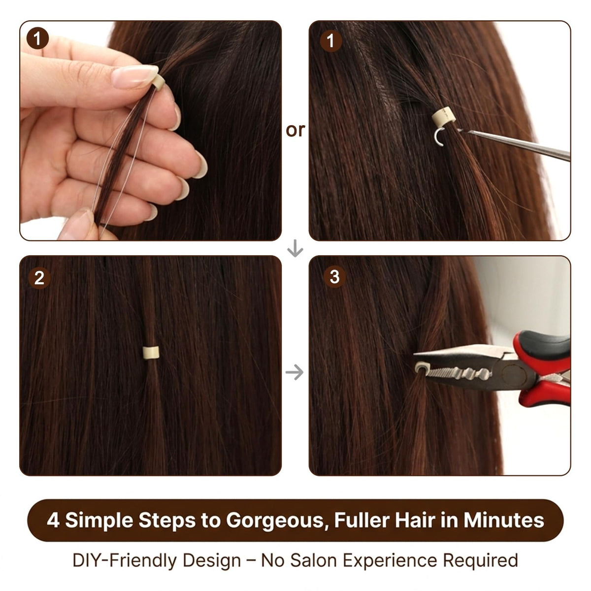 Hair Extension Tool Kit with 600 Silicone Lined Micro Link Beads,