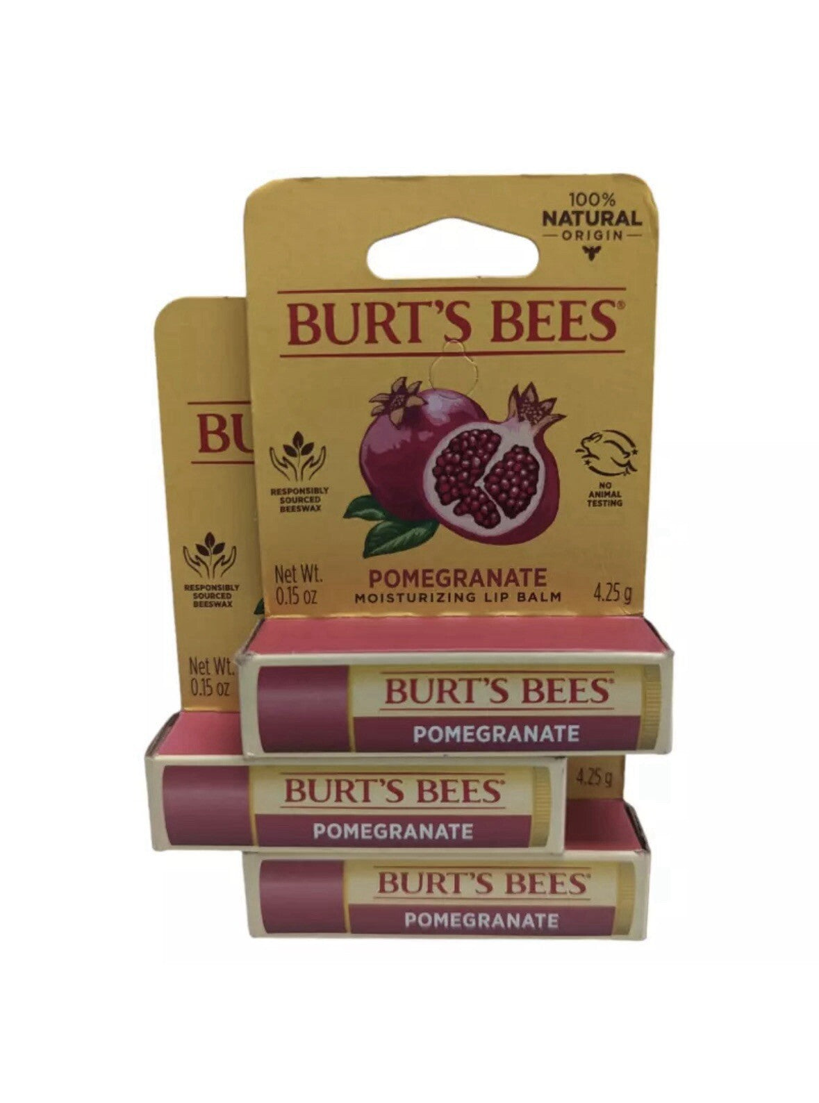 3-Pack Burt's Bees Natural Lip Balm with Pomegranate, 0.15oz