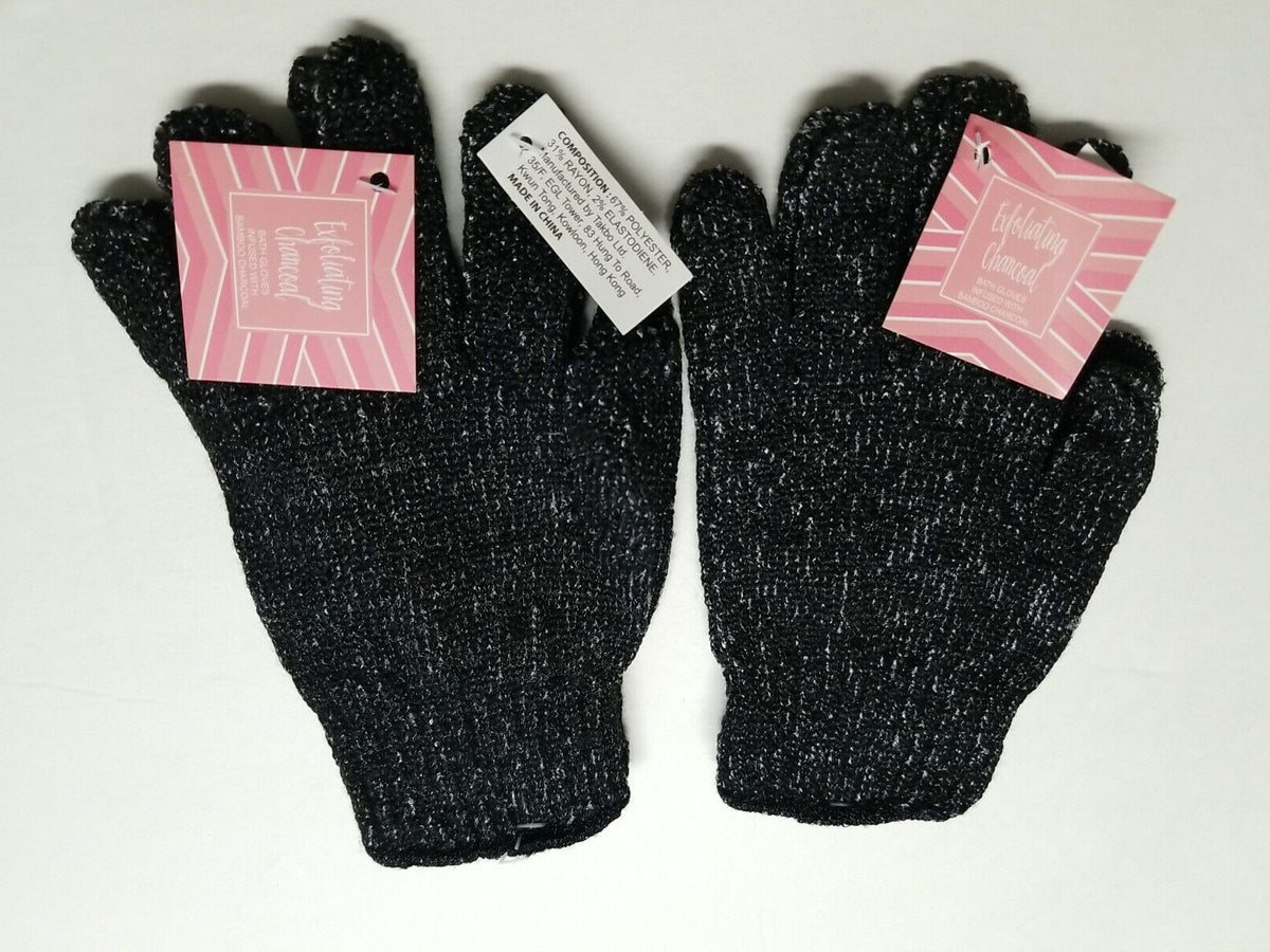 Exfoliating Charcoal Gloves Infused With Bamboo Bath Shower Lot of 2