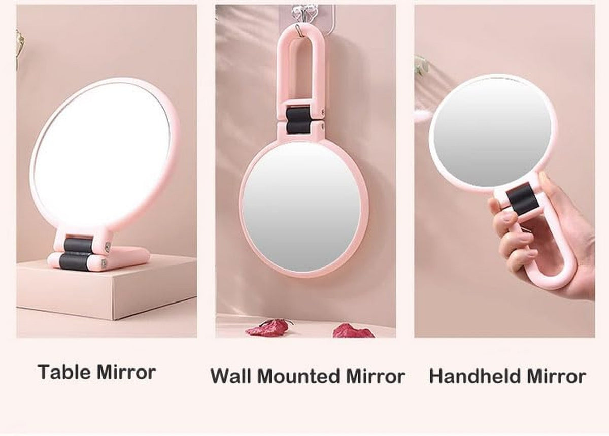 15X Magnifying Handheld Travel Mirror with Handle - Double Sided Folding