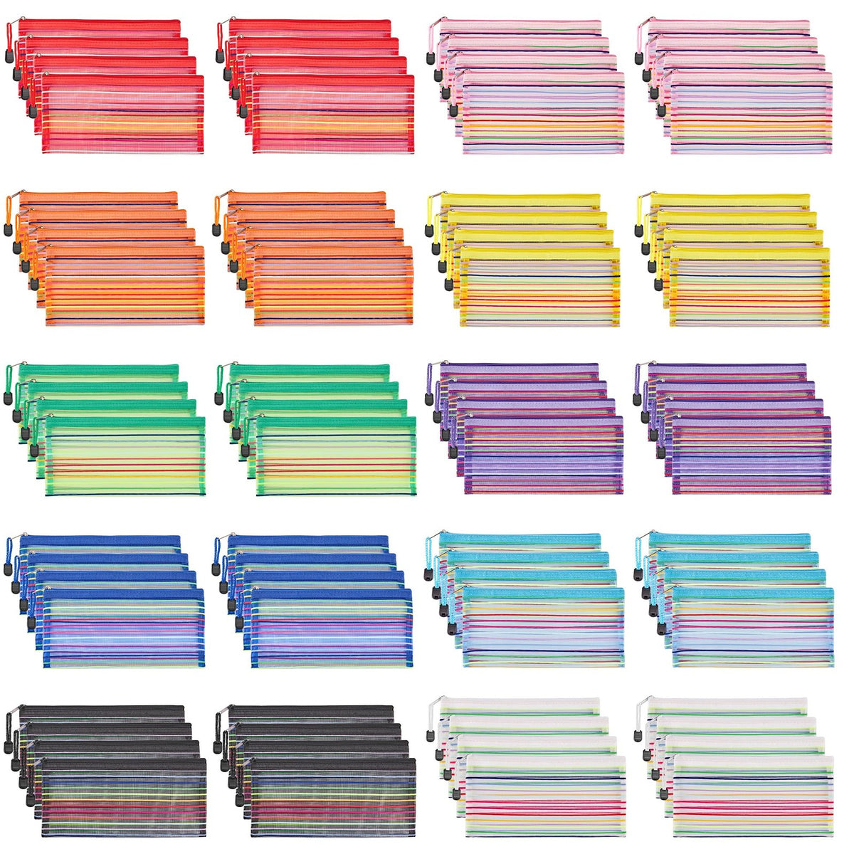 80 Pcs Mesh Zipper Pouches Bulk Storage Bags for Organization - 10 Colors