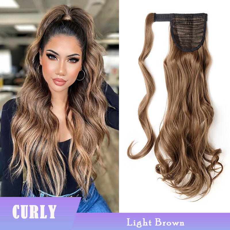 Thick Clip-In Ponytail Hair Extension - Fake Human Hair, Wavy & Straight