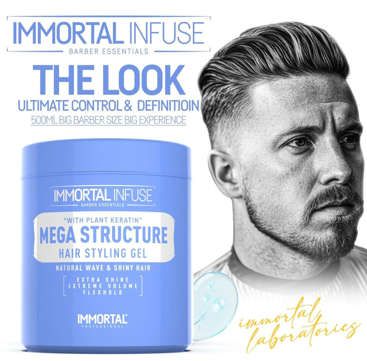 Mega Fixation Hair Styling Gel with Argan Oil - Long Lasting Hold & Volume 500ml