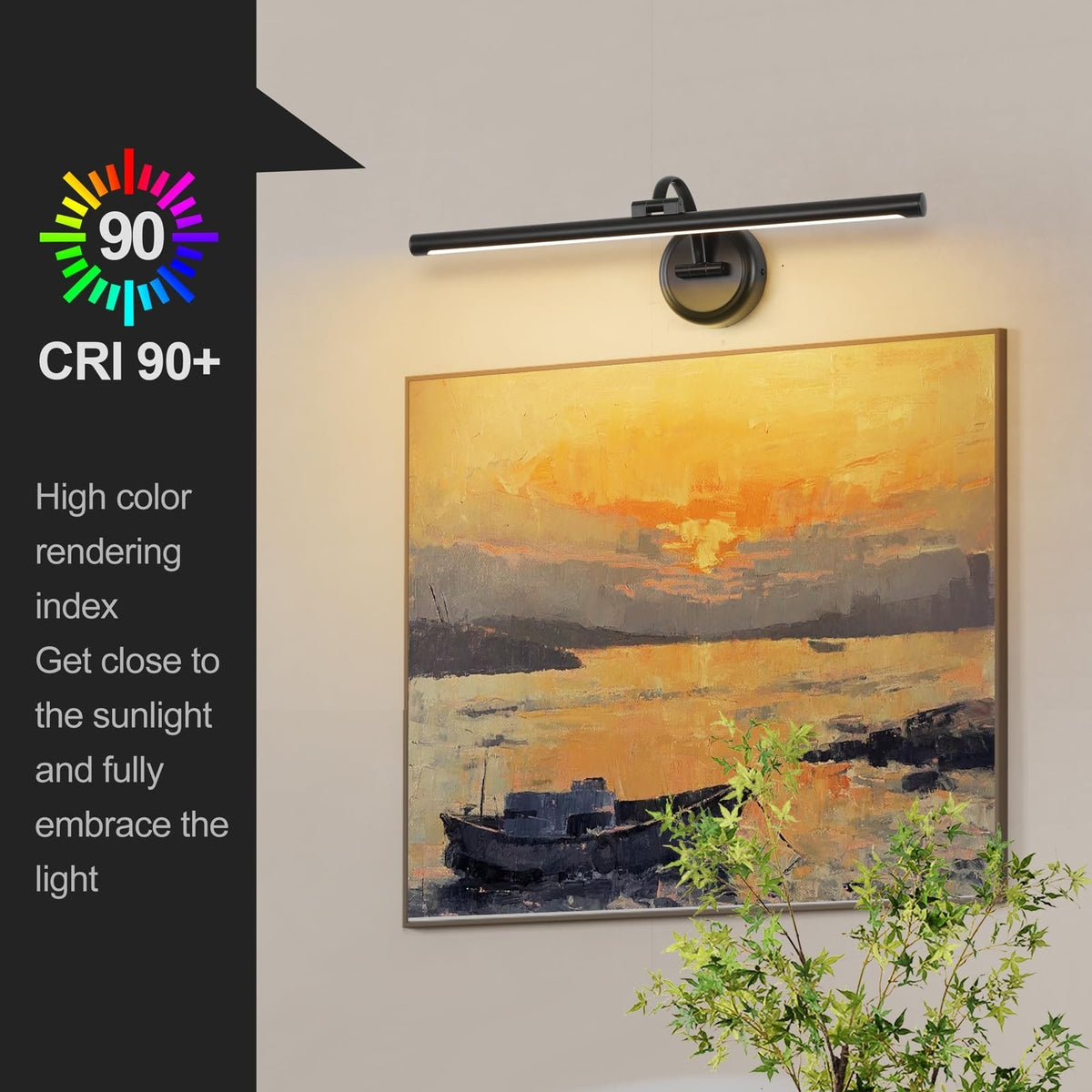 Dimmable 23.62-Inch Picture Light with Swing Arm, 2700K Warm White, Wall Mount