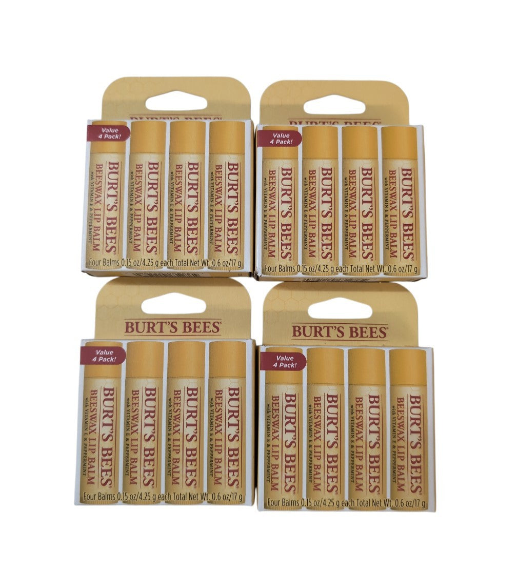 4 Pack Burt's Bees Beeswax Lip Balm with Vitamin E & Peppermint