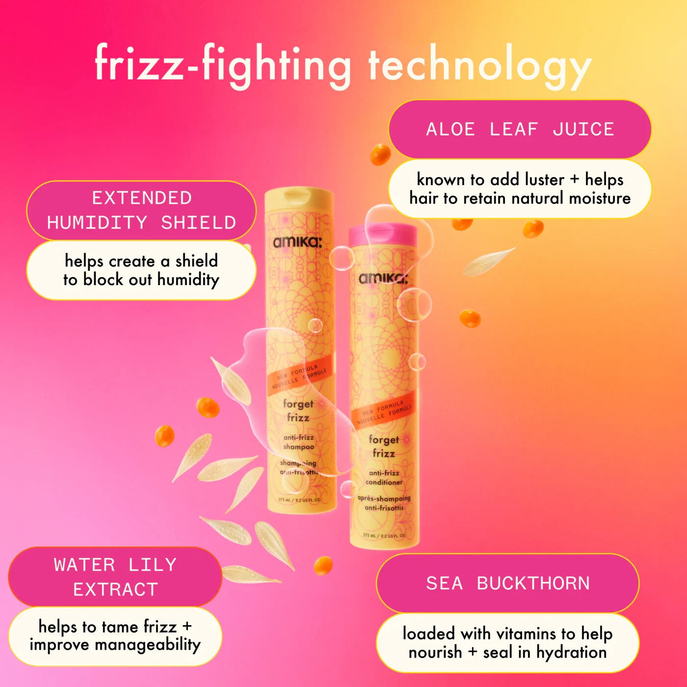 Anti-Frizz Hair Treatment Set with Shampoo, Conditioner & Spray - Hydrating & Humidity Shield