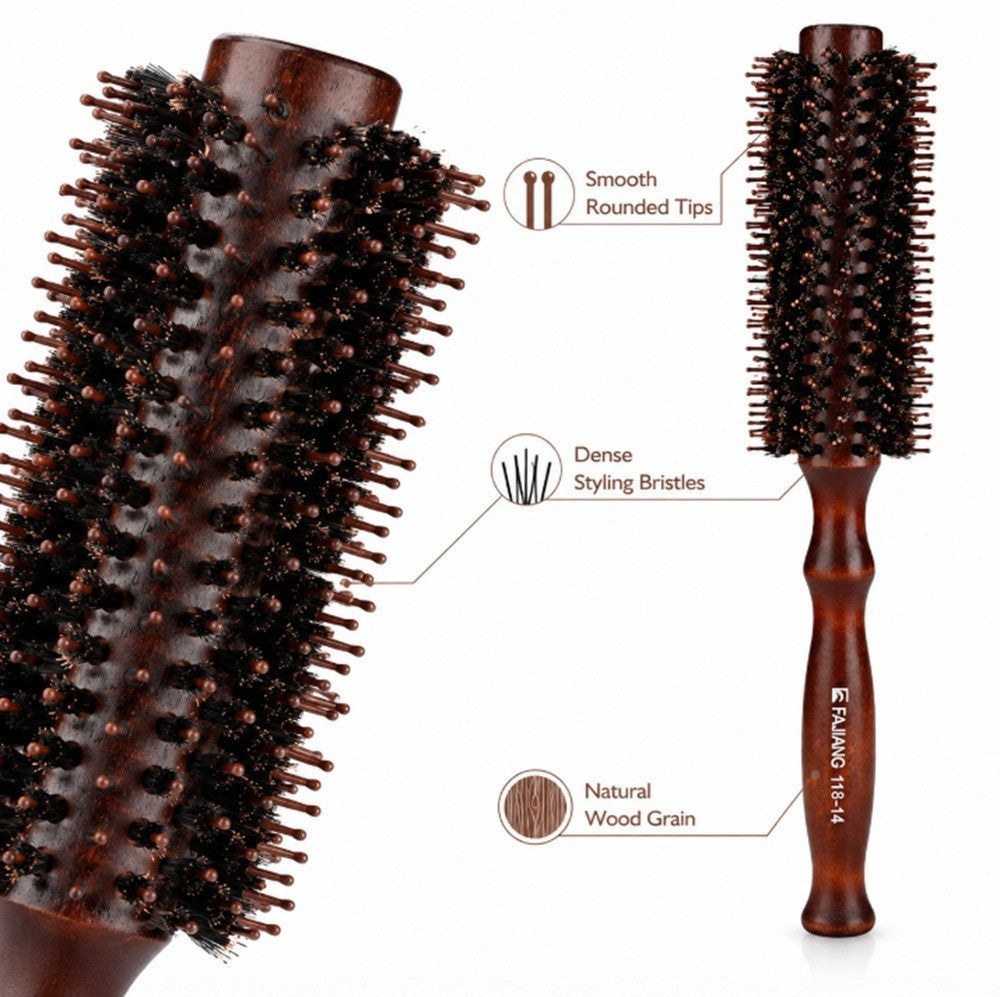 2.2 Inch Round Bristle Hair Brush with Wooden Handle for Blowouts & Styling