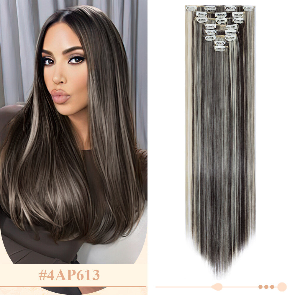 Clip-In Hair Extensions Full Head Ombre Highlight Synthetic Thick Hair 8-24 Inches