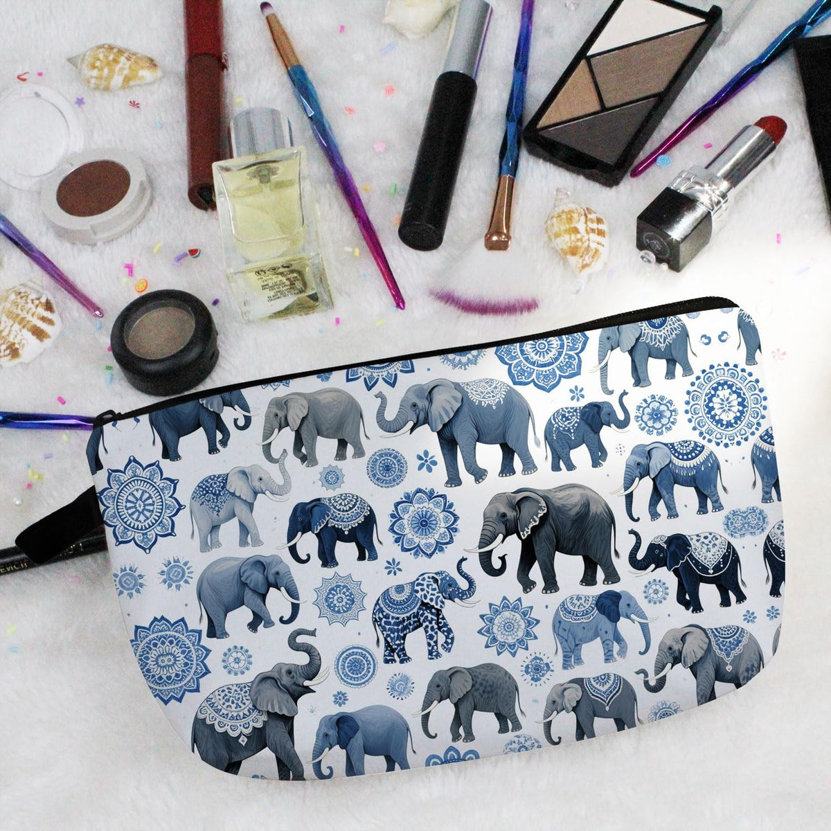 Elephant Makeup Bag Small Organizer Travel Cosmetic Pouch for Women