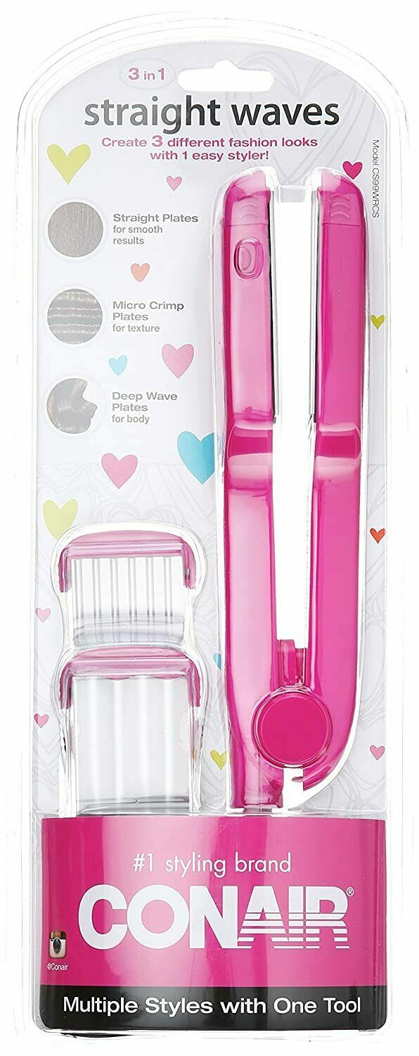 Conair 3-in-1 Hair Styler Flat Iron Micro Crimp Deep Wave Plates