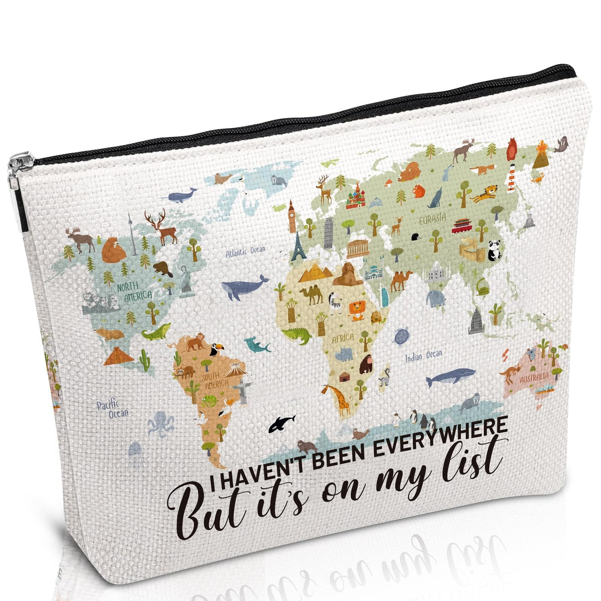 Travel Makeup Bag with Travel Map Design Waterproof Canvas Compact Organizer