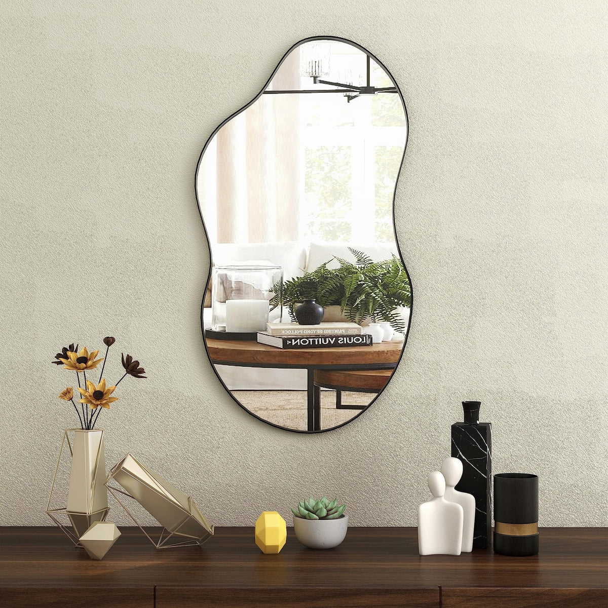 Irregular Decorative Wall Mirror 20x36 Black Modern Abstract Wall Art