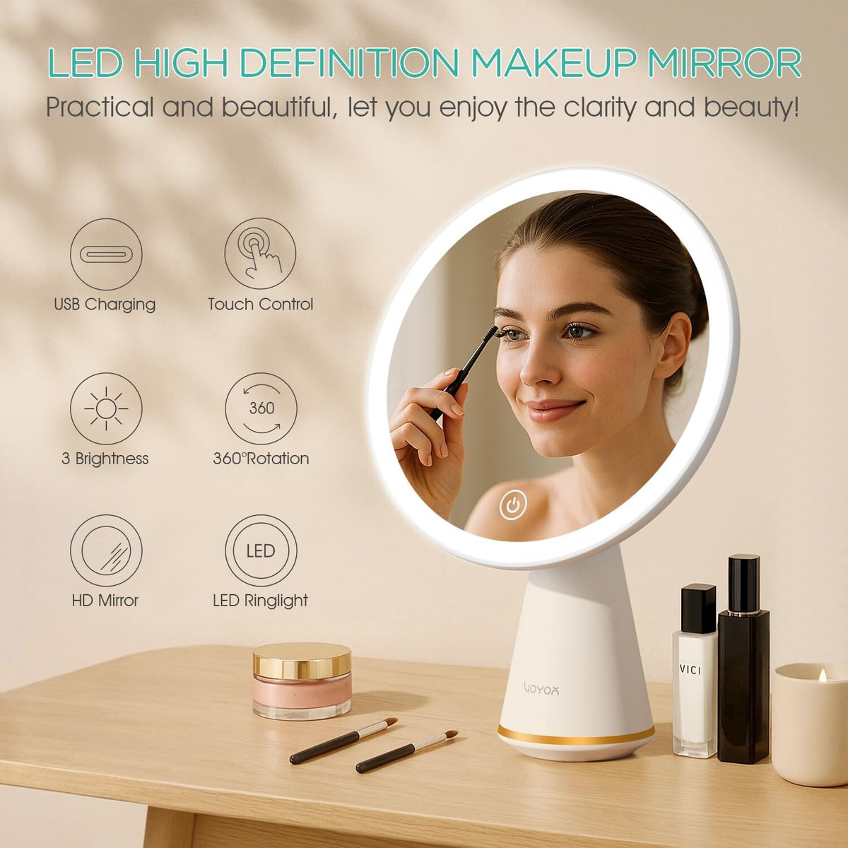 Rechargeable Travel Vanity Mirror with Lights | 3 Brightness Levels
